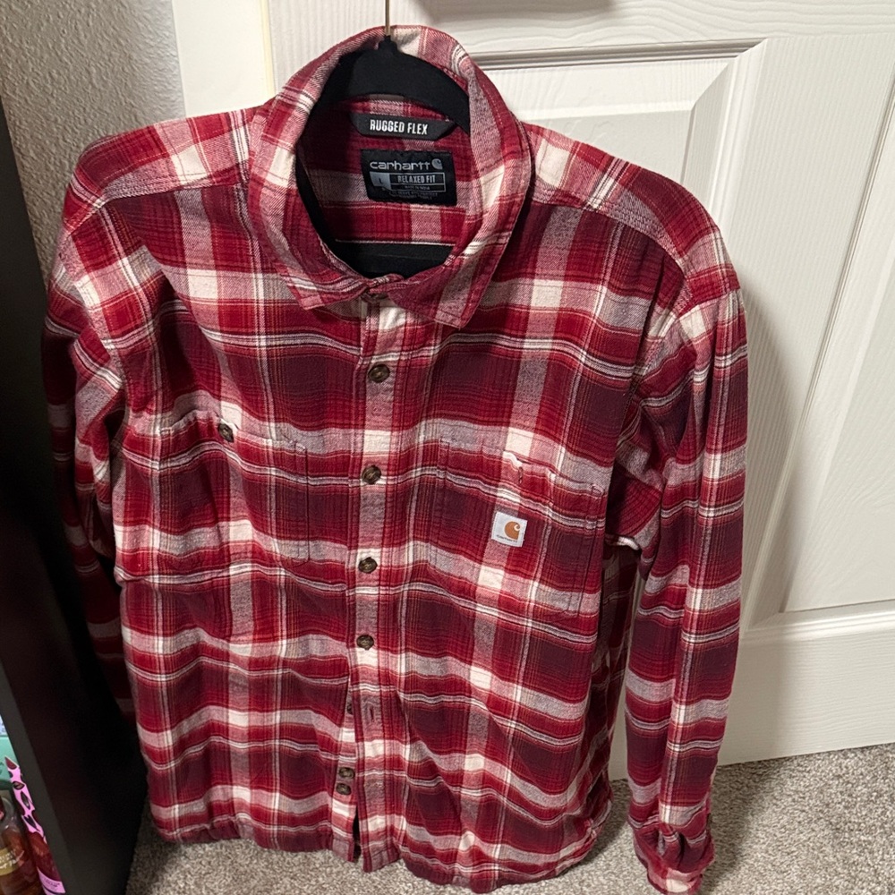 Carhartt Men's Burgundy Plaid Button Down Shirt